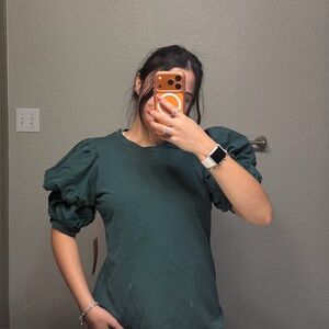 Savannah Forest Green Puff Sleeve Top